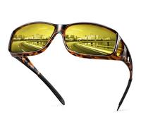 URUMQI Night Driving Glasses, Anti Glare Night Vision Fit Over Glasses for Men Women, Polarised Wrap Around TAC Yellow Lens Headlight Glasses for Nighttime/Rainy/Foggy/Cloudy