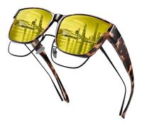 URUMQI Night Vision Glasses for Drivers Men Women Overnight Vision Glasses Yellow Tinted Polarised Lenses Night Glasses for Driving Anti-Glare Ultra Light Shiny Beige Tortoiseshell Frame