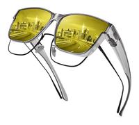 URUMQI Night Vision Glasses for Drivers Men Women Overnight Vision Glasses Yellow Tinted Polarised Lenses Night Glasses for Driving Anti-Glare Ultra Light Shiny Grey Frame
