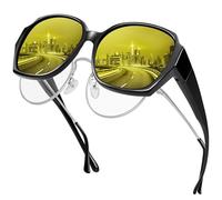 URUMQI Night Vision Glasses for Drivers Women Polarised Night Glasses for Driving Anti-Glare HD Yellow Lenses Cover Night Vision Glasses Ultra Light Square Shiny Black Frame