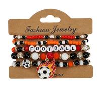 URVIP 5PCS Soccer Team Spirit Bracelet Set for Women Men, Stackable Elastic Beaded Bracelets with Football Love Charms, Sports Fan Game Day Jewelry Gifts for Friends, One Size, Acrylic, artificial
