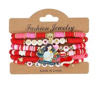 URVIP 6Pcs Mother's Day Bracelets for Women - Stackable Heishi Polymer Clay Beaded Bracelet Set - Flower Heart Charm Jewelry with MAMA, LOVE, HAPPY Letter Beads - Best Mom Gifts for Your Ma/Grandma