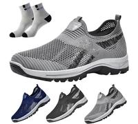 URWEIGH Summer Outdoor Breathable Elderly Walking Shoes,Men's Breathable Casual Mesh Loafers, Lightweight Slip-On Walking Shoes (Gray,42)
