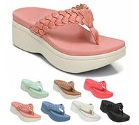 URWEIGH Women's Simple & Supportive Sandals,Anti-slip and Shock-absorbing,Plantar Fasciitis Flip Flops for Flat Feet,with Arch Support Wedge Sandals (Pink,5.5)