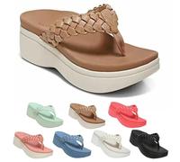 URWEIGH Women's Simple & Supportive Sandals,Anti-slip and Shock-absorbing,Plantar Fasciitis Flip Flops for Flat Feet,with Arch Support Wedge Sandals (Brown,4.5)