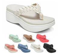 URWEIGH Women's Simple & Supportive Sandals,Anti-slip and Shock-absorbing,Plantar Fasciitis Flip Flops for Flat Feet,with Arch Support Wedge Sandals (Beige,4)