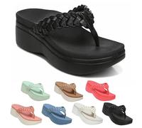 URWEIGH Women's Simple & Supportive Sandals,Anti-slip and Shock-absorbing,Plantar Fasciitis Flip Flops for Flat Feet,with Arch Support Wedge Sandals (Black,5.5)