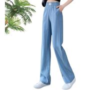 URWEIGH Womens Summer Thin Tencel Denim Wide Leg Pants,High Waisted Elastic Waist Casual Straight Leg Denim Pants (Light Blue,M)
