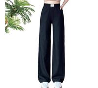 URWEIGH Womens Summer Thin Tencel Denim Wide Leg Pants,High Waisted Elastic Waist Casual Straight Leg Denim Pants (Black,S)