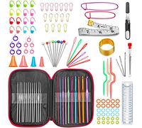 URWOOW 100 Pcs Crochet Hook Set with Yarn Knitting Needles Sewing Tools Full Set Knit Gauge Scissors Stitch Holders Household Tool Kit