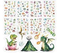 URYVAIW Dino Glitter Sticker Set, 8 Sheets with 198 Dinosaur Stickers, Laser Effect, Children's Birthday Decoration, Party Favours, Vinyl Material