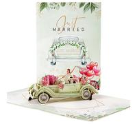 URYVAIW Pop Up Wedding Card with Wedding Car, Handmade 3D Greeting Card for the Bride and Groom, Ideal for Money Gifts and Vouchers, Includes Envelope (Green, 15 x 20 cm, 1 Piece)