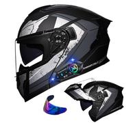 URYWTXY Modular Full Face Bluetooth Motorcycle Helmets, DOT Approved Flip Up Integrated Motorbike Double Visor Helmet, Adults Men Women Moped Street Racing Helmet Cool Rider Equipment