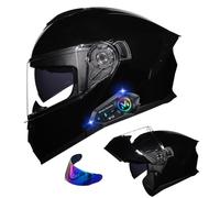 URYWTXY Modular Full Face Bluetooth Motorcycle Helmets, DOT Approved Flip Up Integrated Motorbike Double Visor Helmet, Adults Men Women Moped Street Racing Helmet Cool Rider Equipment