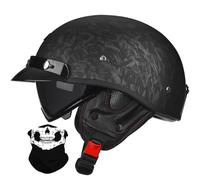 URYWTXY Retro Motorcycle Half Helmet with Retractable Sun Visor DOT/ECE Approved German Style Open Face Motorbike Helmets Adult Men Women Lightweight Skull Cap Helmet for Cruiser Scooter