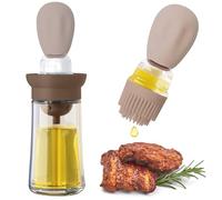 Uryxery Oil Dispenser with 3-Layer Brush, 180ml Sky Blue Glass Olive Bottle for Kitchen, Adjustable Press Sprayer for BBQ, Cooking, Baking (brown)