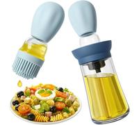 Uryxery Oil Dispenser with 3-Layer Brush, 180ml Sky Blue Glass Olive Bottle for Kitchen, Adjustable Press Sprayer for BBQ, Cooking, Baking (blue)