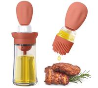 Uryxery Oil Dispenser with Brush, 180 ml Glass Olive Oil Bottle, Press Control Basting Applicator for Cooking, Baking, Frying, Grilling and BBQ, Mocha Brown (burgundy)