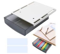 Uryxery Under Desk Drawer Organiser, Adhesive Hidden Storage Box with Slide-Out Tray, Black Plastic Desk Tidy Drawer 8.26×7.08×1.77in for Home Office, Study