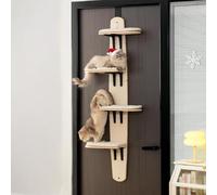 URZCT Door Hanging Cat Tree,Door Hanging Cat Shelf with Soft Mat,4-Levels Over The Door Cat Climber for Indoor Cats(Wooden-67.3" H X 23.2" L X 8.3" W)