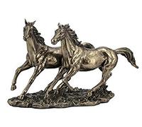 US 11 Inch Cold Cast Bronze Color Sprinting Horses Figurine Statue Decor