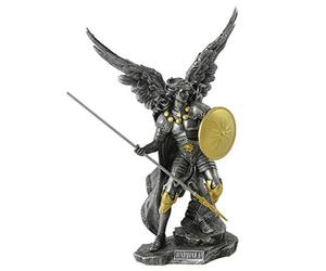 US 13.63 Inch Archangel Raphael Statue Figurine, Pewter and Gold Color