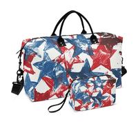 US 4th of July Large Travel Bag Red Blue Stars Doodle Duffle Bag Duffle Bag with Toiletry Bag for Travel Large Capacity, American Doodle Stars, American Doodle Stars of the 4th of July Red and Blue,