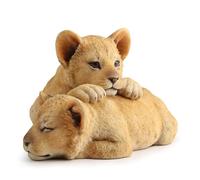 US 5.13 Inch Loving Lion Cubs Decorative Statue Figurine, Beige and Tan