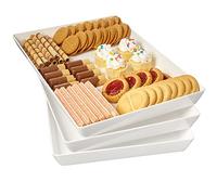 US Acrylic Avant White Plastic Serving Trays (Set of 3) 15” x 10” | Large Reusable Rectangular Party Platters | Serve Appetizers, Fruit, Veggies, & Desserts | BPA-Free & Made in USA