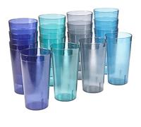 US Acrylic Cafe Plastic Reusable Tumblers (Set of 16) 20-ounce Water Cups Coastal Colors | Restaurant Style Drinking Glasses Value Set, Stackable, BPA-free, Made in the USA | Top-rack Dishwasher Safe