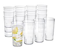 US Acrylic Cafe Plastic Reusable Tumblers (Set of 16) 20-ounce Water Cups in Clear | Value Set of Restaurant Style Drinking Glasses, Stackable, BPA-free, Made in the USA | Top-rack Dishwasher Safe