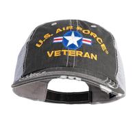 US Airforce Veteran with Roundel Embroidered Low Profile cotton Mesh Cap, Black, One size