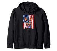 US America Flag Miniature Pinscher Dog 4th of July Patriotic Zip Hoodie