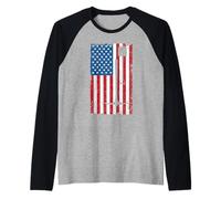 US America Flag | Underground Mining Miner | Mining Axe Raglan Baseball Tee