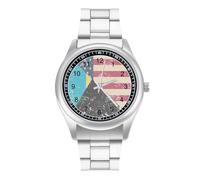 US and Bahamas Vintage Flag Quartz Watch for Men Stainless Steel Bands Classic Trendy Wristwatches Daily Business