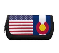 US and Colorado State Flag Cute Double Pencil Case Large Capacity Portable Pen Pouch with Zippered