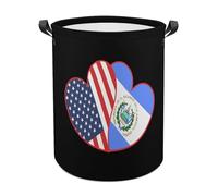 US And El Sal-vador Flag Funny Laundry Baskets Collapsible Waterproof Clothes Hamper Storage Bins with Handles 13.8"x13.8"x17.3" 17.3"x17.3"x17.3"