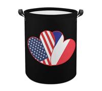 US And France Flag Funny Laundry Baskets Collapsible Waterproof Clothes Hamper Storage Bins with Handles 13.8"x13.8"x17.3" 17.3"x17.3"x17.3"