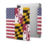 US And Maryland State Flag Tri-fold Tablet Case Compatible with IPAD Pro 2020 （11in）/2020 （10.2in）/2020 AIR 4 （10.9in）/Pro 2021 （11in） Soft Protective with Pen Slot