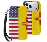 US And New Mexico State Flag Printed Wallet Phone Case Slim Cute Cellphone Protective Cover Hanging Rope Unisex Compatible with iPhone 17/17 Air/17 Pro/17 Pro Max