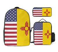US And New Mexico State Flag Trendy Backpack Set for Unisex Lightweight 17inch Daypack with Lunch Bag And Pencil Case 3pcs