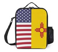 US and New Mexico State Flag Trendy Lunch Bag Insulated Cold Reusable Meal Lunchbox Pouch for Office Travel