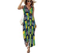 US and Saint Vincent and The Grenadines Flag Casual Sleeveless Dresses for Women V Neck Sexy Maxi Sundresses Summer Vacation XL