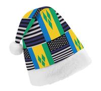 US And Saint Vincent And The Grenadines Flag Christmas Hat with Pom-Pom Breathable Classic Xmas Beanie Cap Headwear for Party