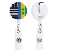 US and Saint Vincent and The Grenadines Flag Cute Badge Holder Retractable Clip ID Card Name Tag Badge Reels for Work