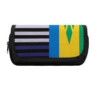 US and Saint Vincent and The Grenadines Flag Cute Double Pencil Case Large Capacity Portable Zippered Pen Pouch Bag for Office Unisex