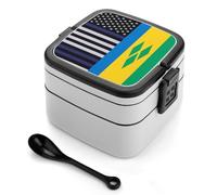 US and Saint Vincent and The Grenadines Flag Printed Bento Box Leakproof Double Layer Lunchbox for Office Reusable Meal Prep Container