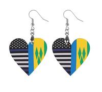 US And Saint Vincent And The Grenadines Flag Printed Wooden Earrings for Women Trendy Lightweight Charms Pendant Jewelry Love