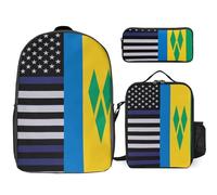 US And Saint Vincent And The Grenadines Flag Trendy Backpack Set for Unisex Lightweight 17inch Daypack with Lunch Bag And Pencil Case 3pcs