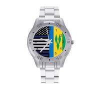 US and Saint Vincent and The Grenadines Flag Trendy Wrist Watches for Men Classic Business Stainless Steel Band Quartz Watch